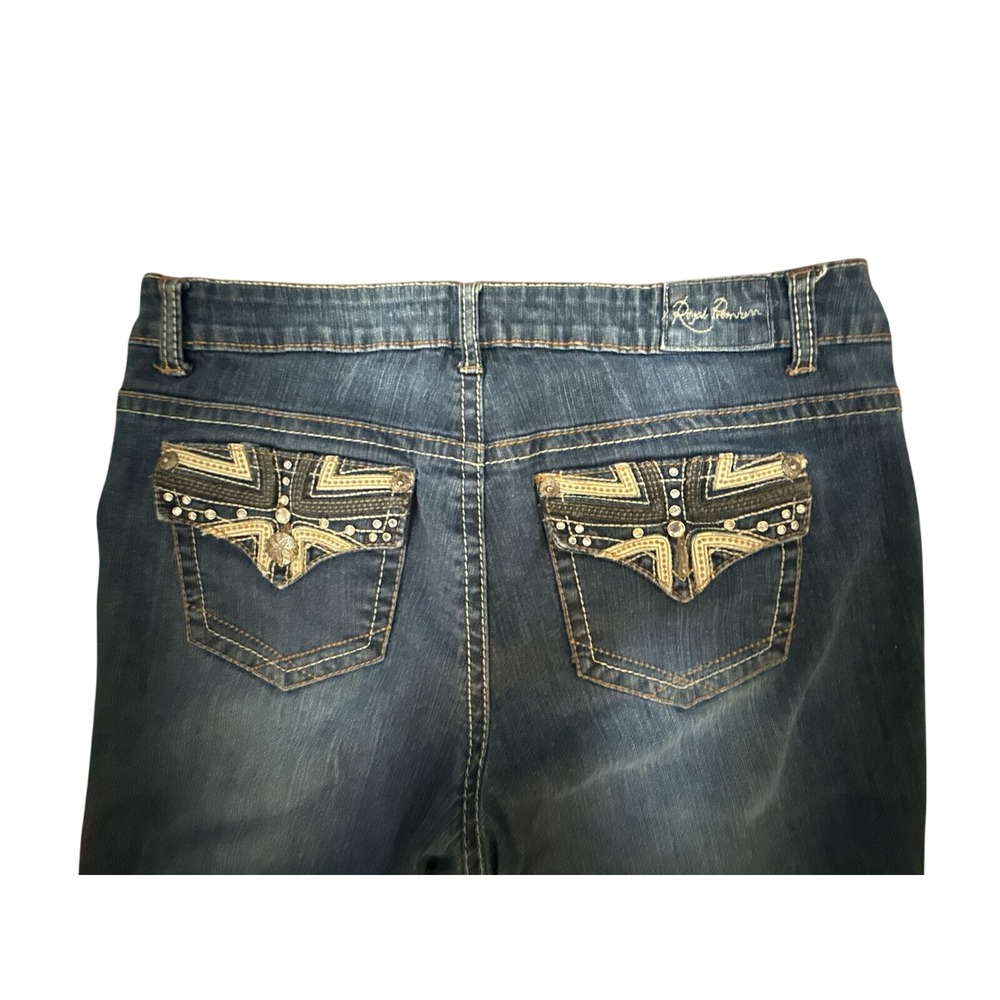 Royal Premium Bootcut Jeans Women 12 Dark Rhinestone Embroidered Y2K Western